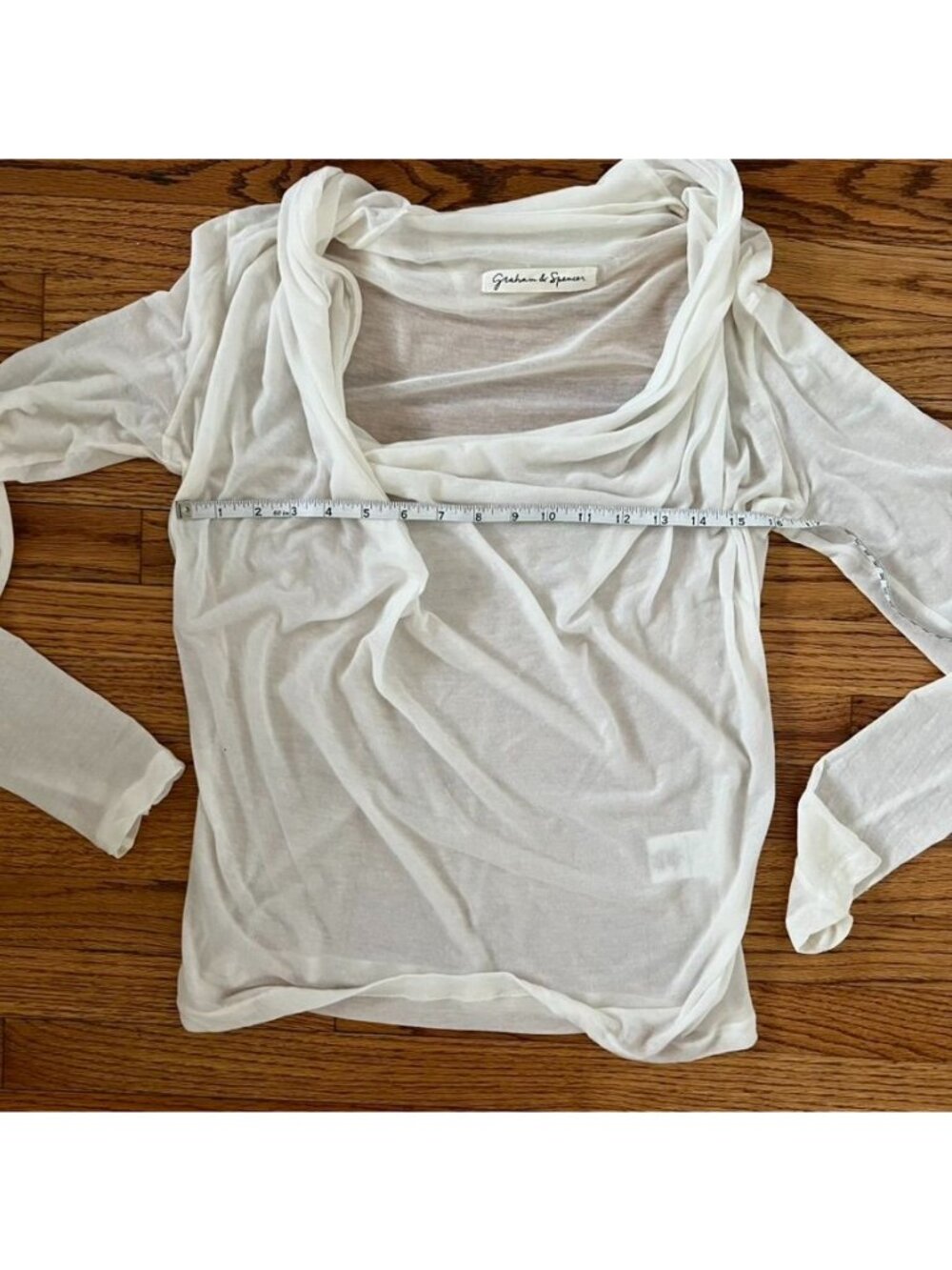 Vtg Graham & Spencer Sheer Top Ivory Draped Shawl Neckline Coquette Ethereal - Picture 8 of 9